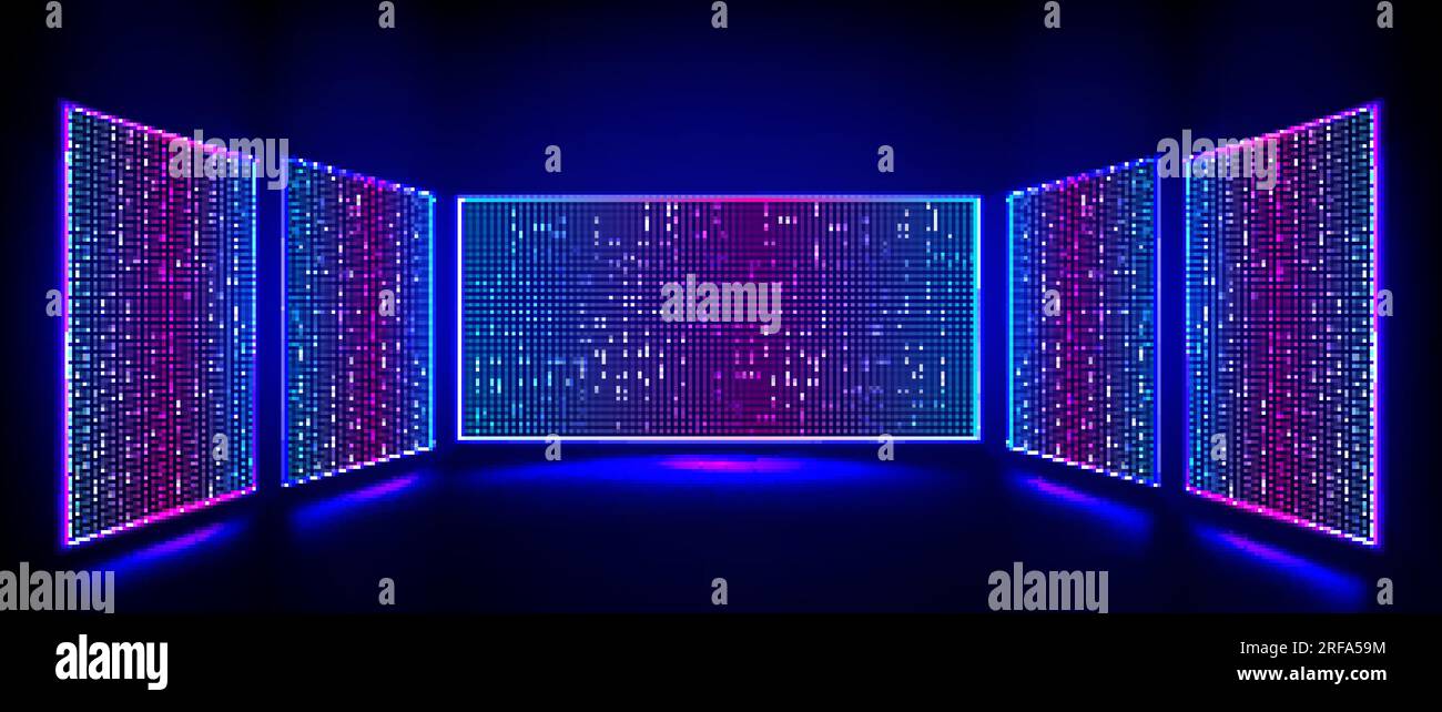 Led video walls, tv screens with light effect on stage. LCD video
