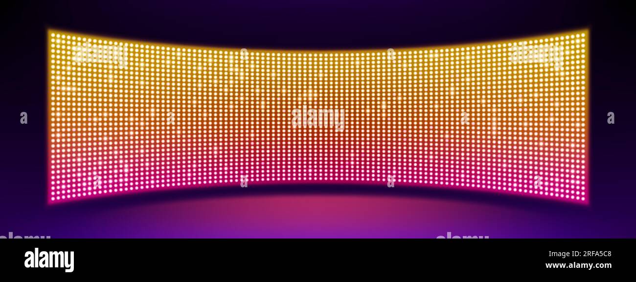 Realistic concave LED screen on wall or stage. Vector illustration of large  TV display with glowing neon yellow, pink dot lights on black background  Stock Vector Image & Art - Alamy