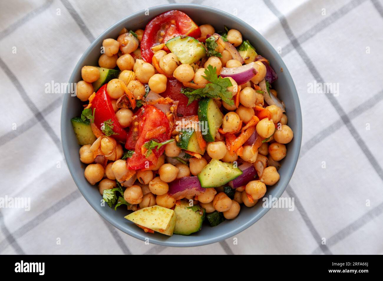 Homemade Avocado Chickpea Salad with Chili Lime Dressing in a Bowl, top view Stock Photo Alamy