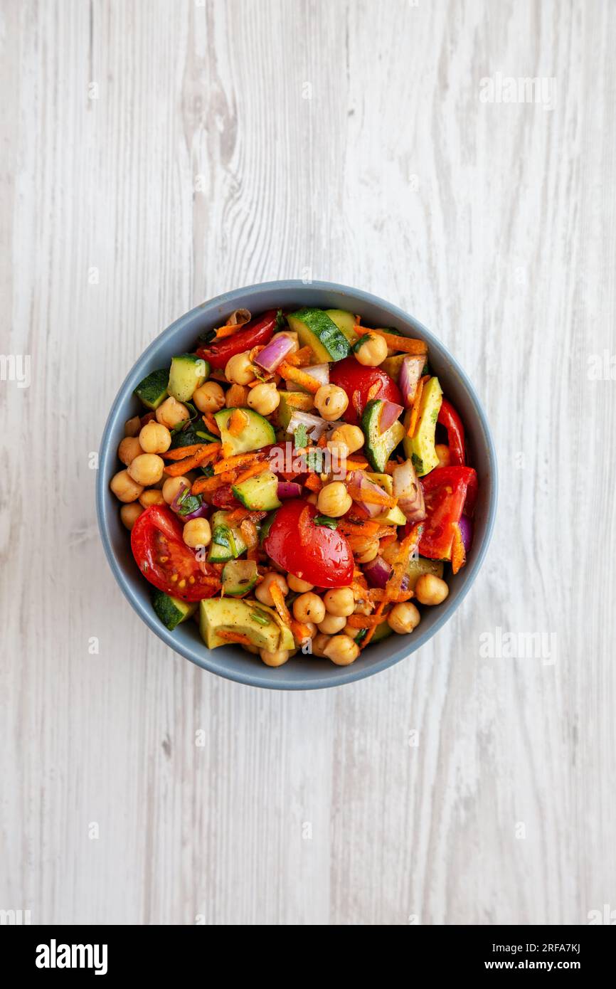 Homemade Avocado Chickpea Salad with Chili Lime Dressing in a Bowl, top view Stock Photo Alamy