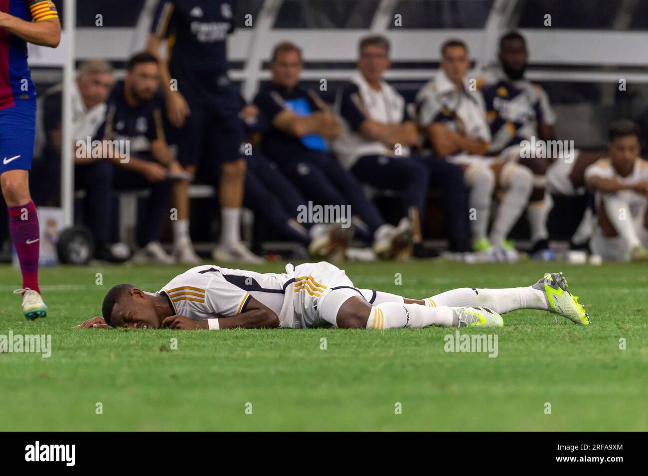 ARLINGTON, TX - JULY 29: Real Madrid defender David Alaba (4) lays on ...