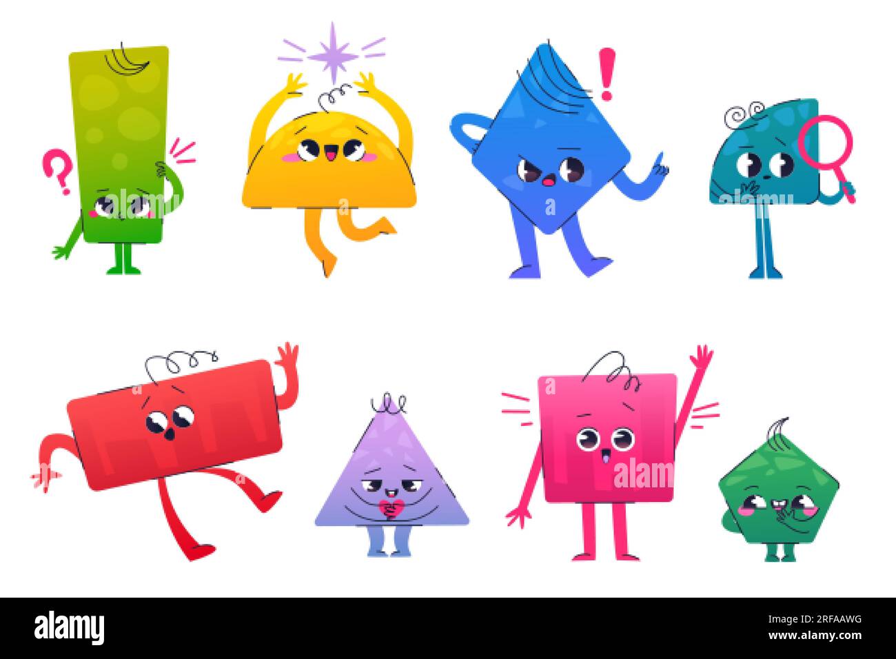 Cute math geometric figure shape cartoon vector character. Abstract ...
