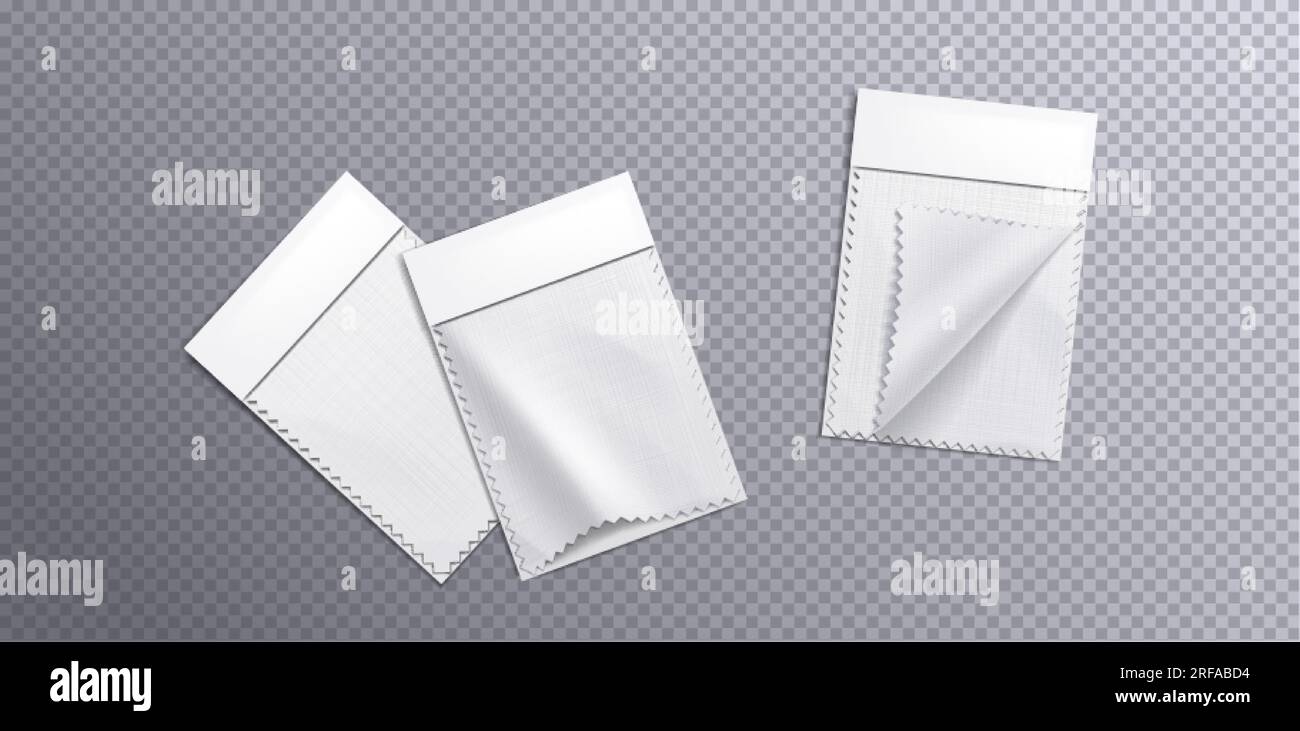 Realistic fabric piece swatch sample mockup vector template with zigzag ...