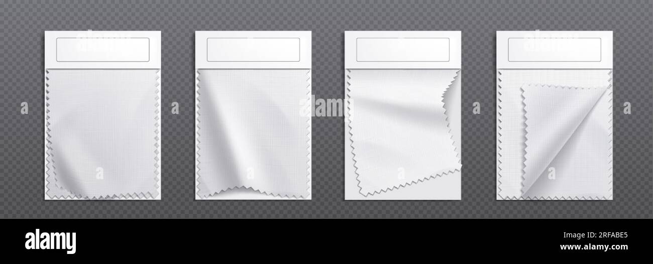 Realistic set of blank fabric swatches isolated on transparent