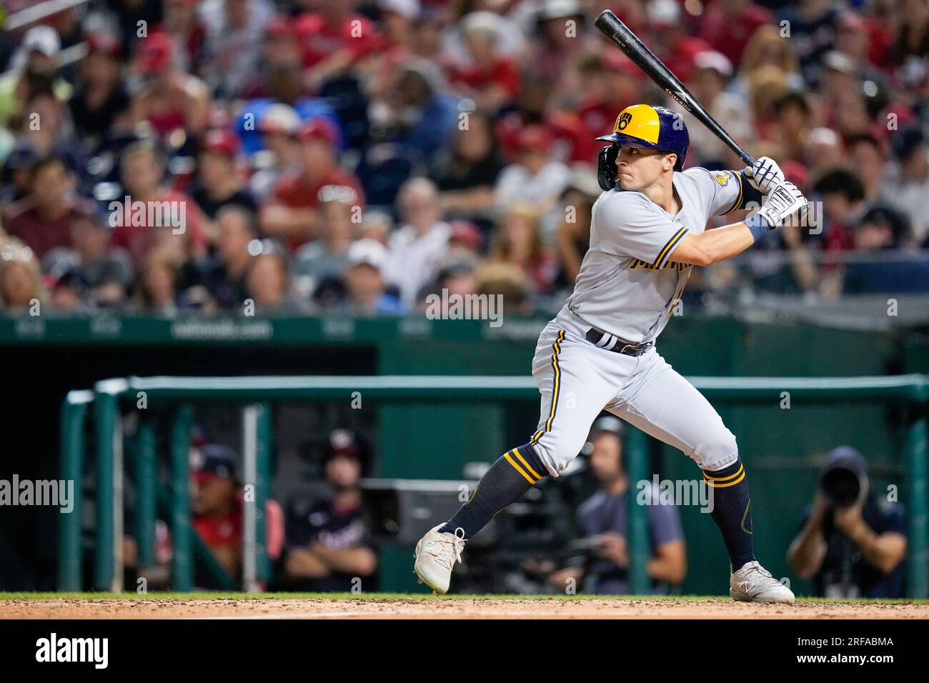 Milwaukee Brewers right fielder Sal Frelick (10) bats during a baseball