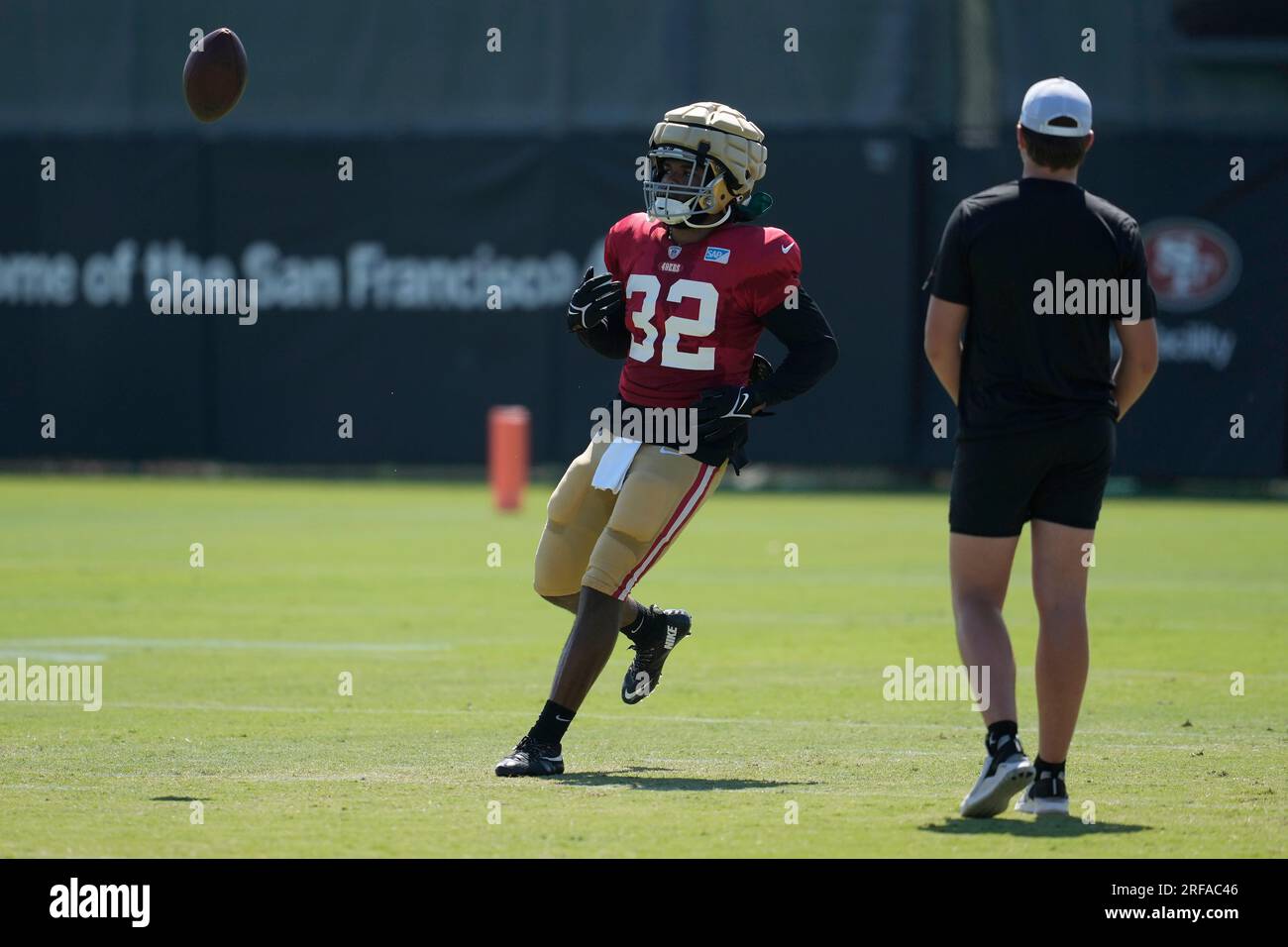 San Francisco 49ers running back Tyrion Davis-Price runs with the ball  during NFL football training camp Sunday, July 30, 2023, in Santa Clara,  Calif. (AP Photo/Godofredo A. Vásquez Stock Photo - Alamy