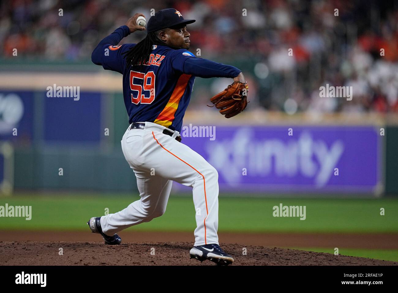 Houston Astros starting pitcher Framber Valdez delivers during the ...