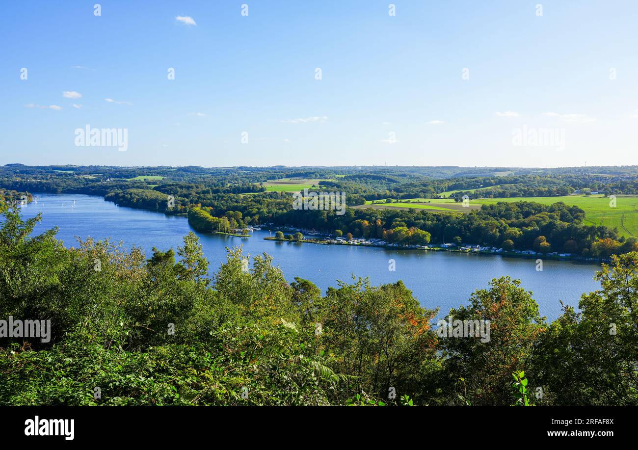 View from the Korte cliff near Essen. Viewpoint at Lake Baldeney. Stock Photo