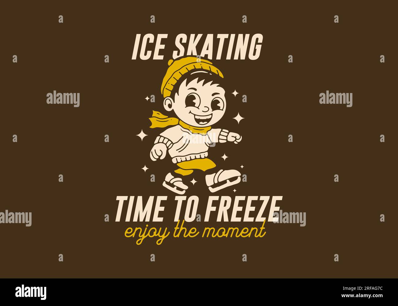 Ice skating time to freeze, mascot character illustration of a little