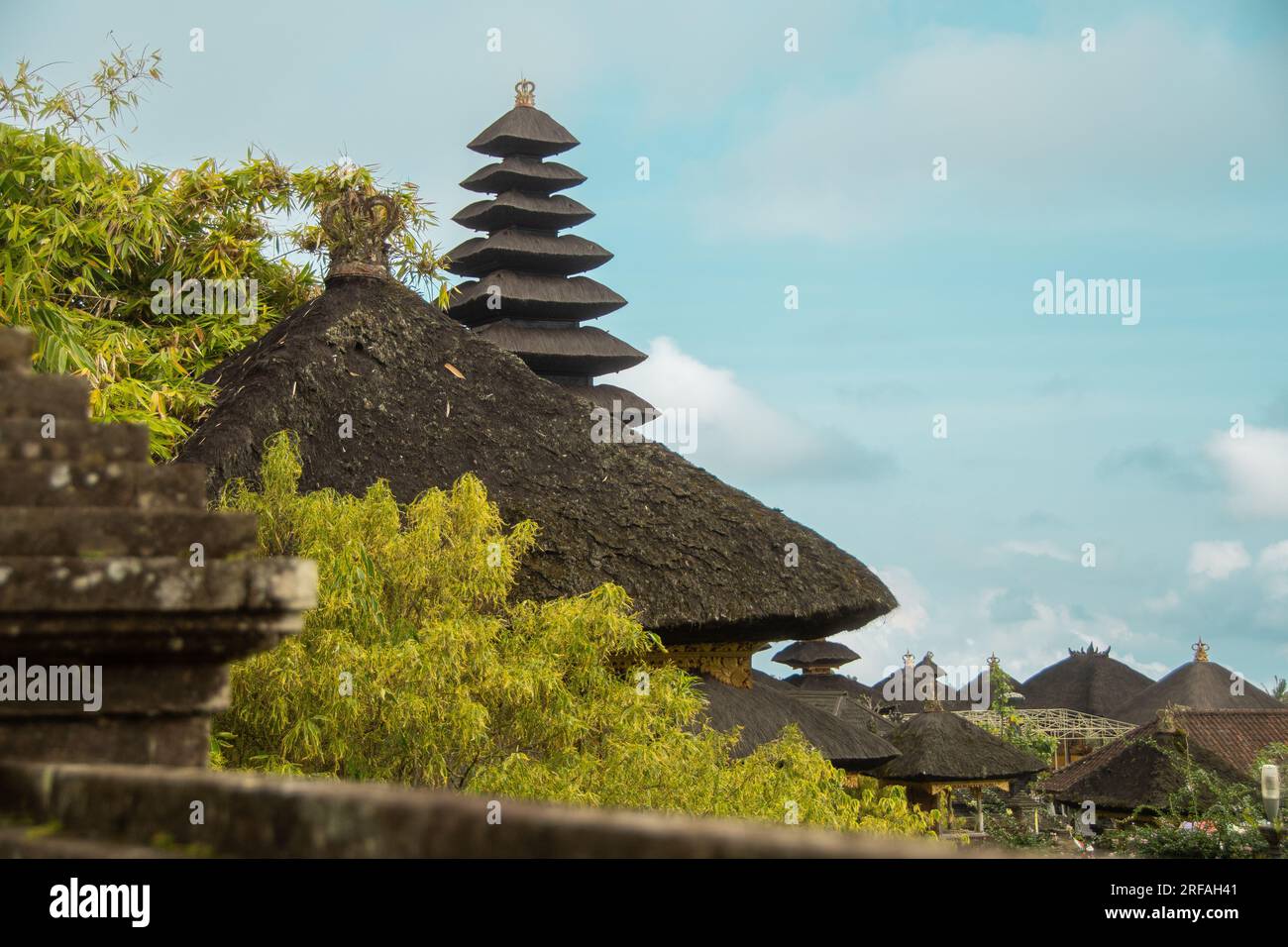The view over the roofs of Balinese shrines in the 'Pura Besakih' temple Stock Photo