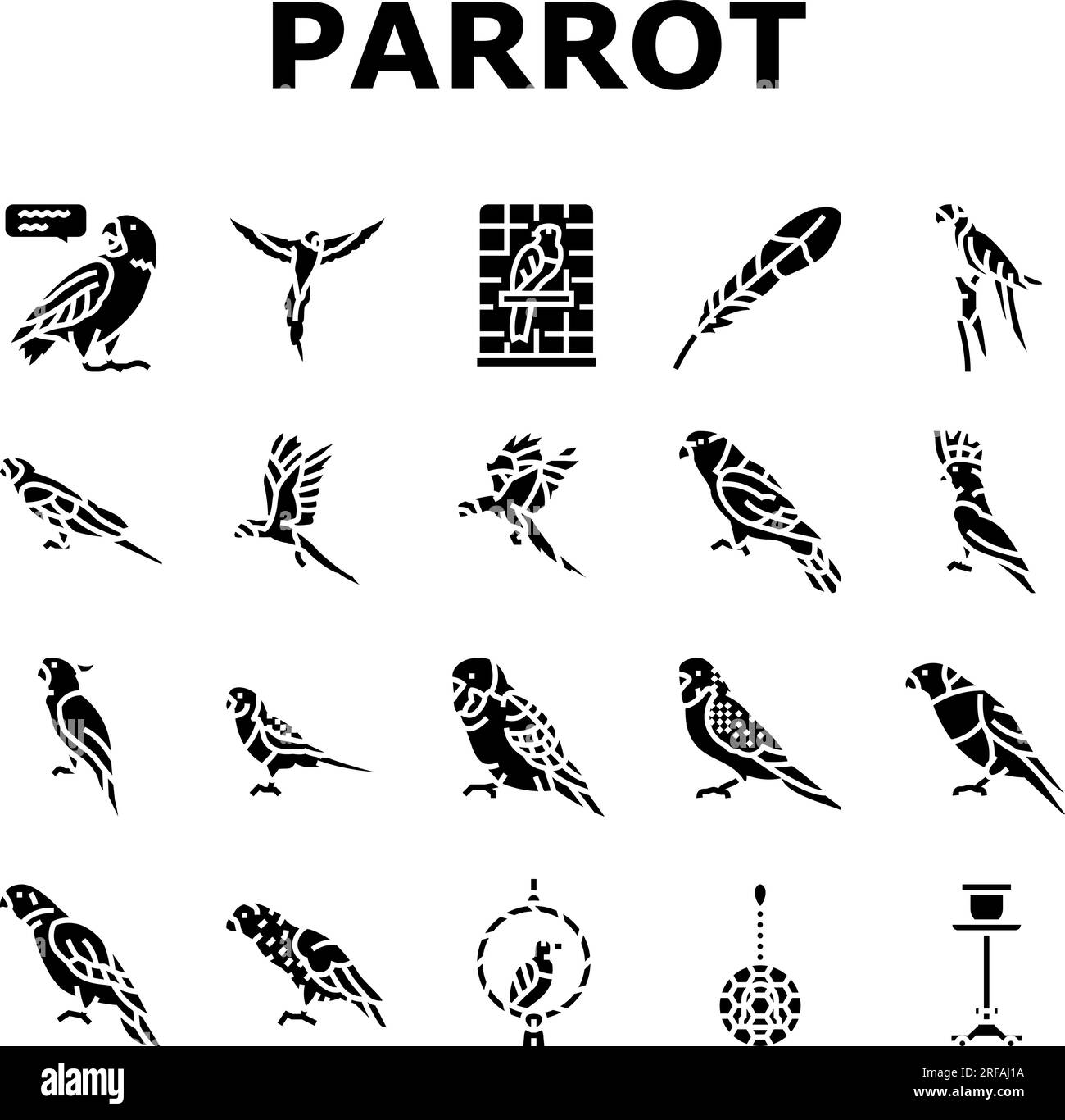 parrot bird blue animal tropical icons set vector Stock Vector Image
