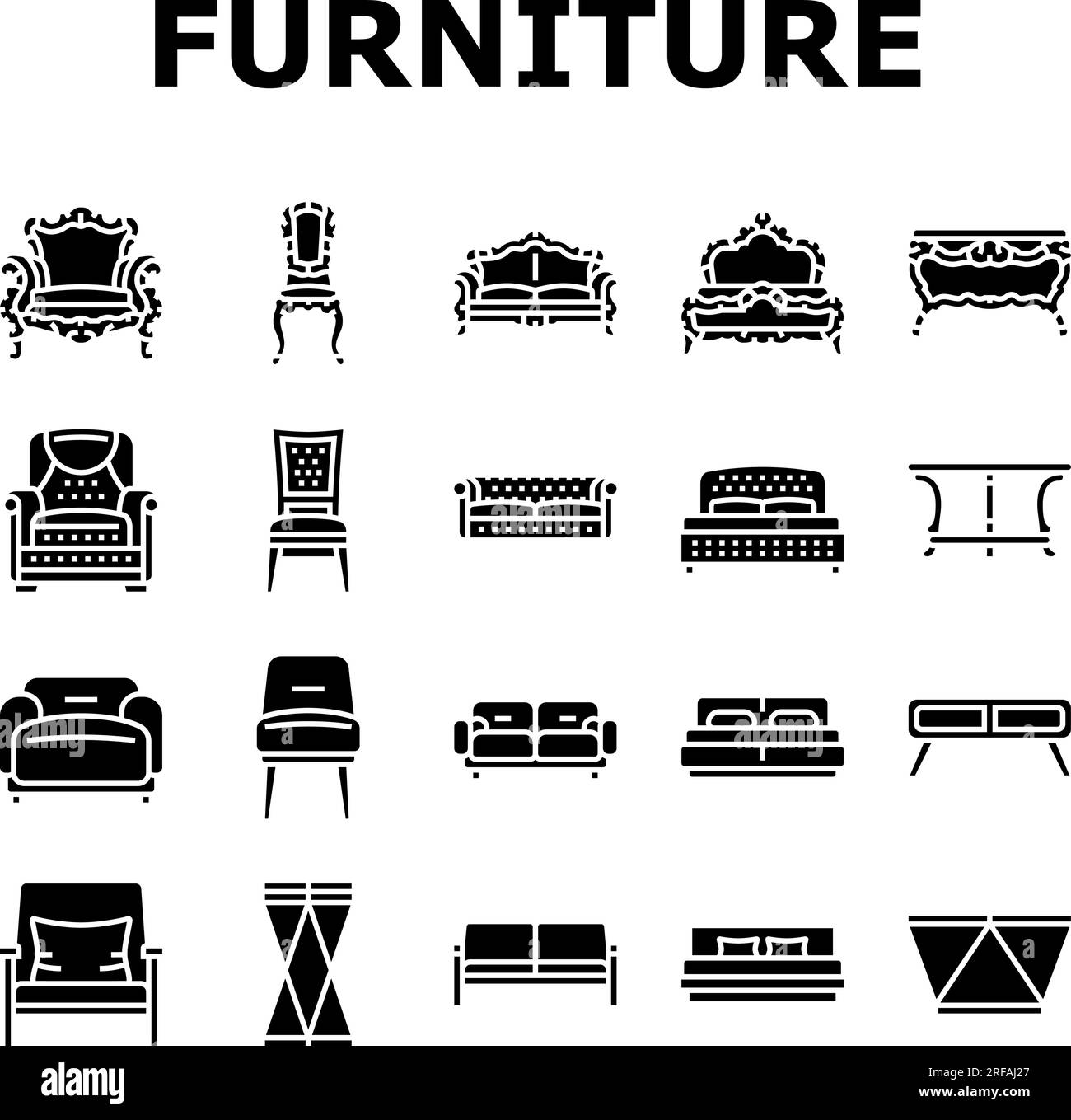 furniture luxury interior home icons set vector Stock Vector Image ...