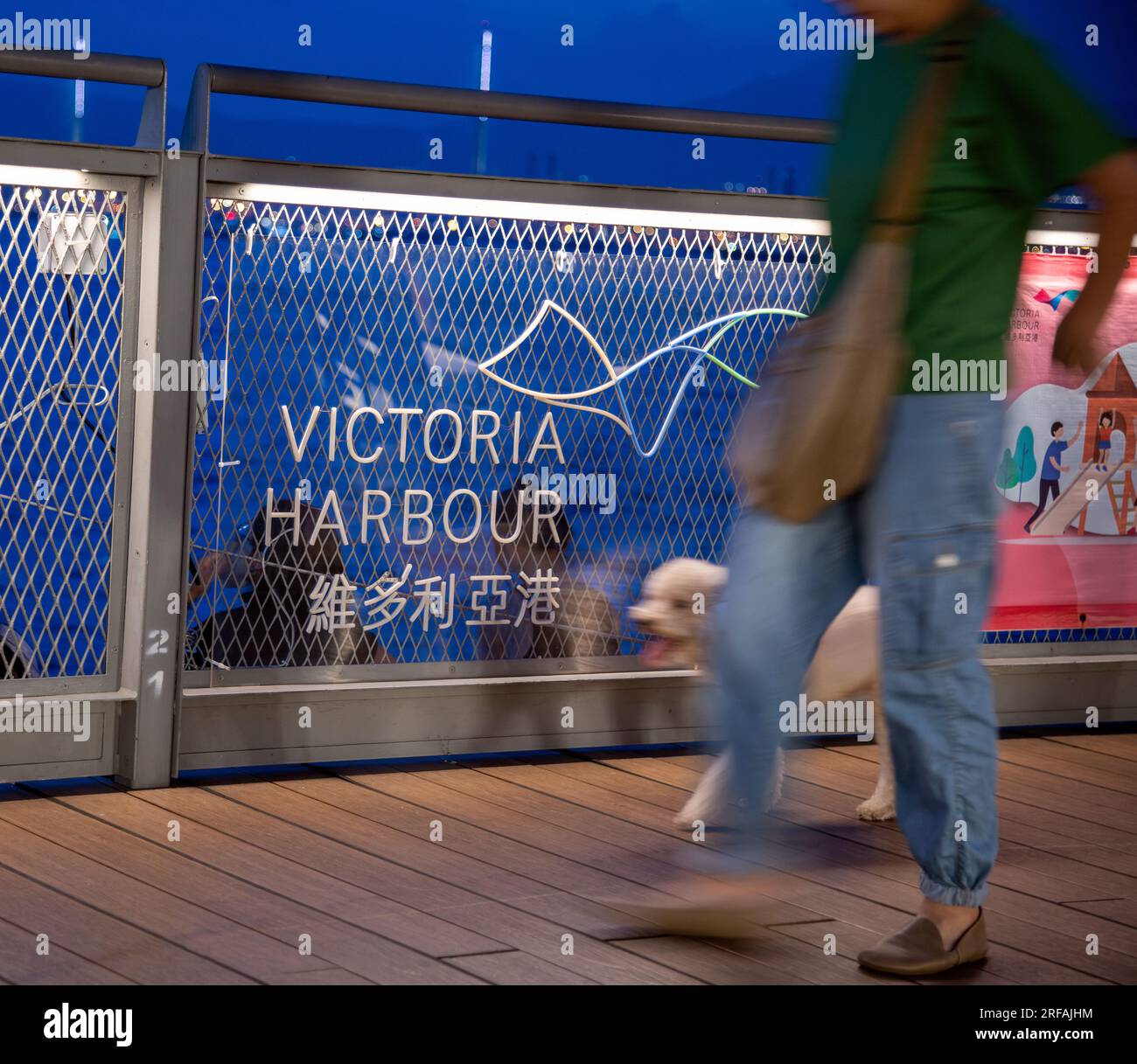 People walking their dogs along victoria Harbour, Hong Kong, China Stock Photo Alamy