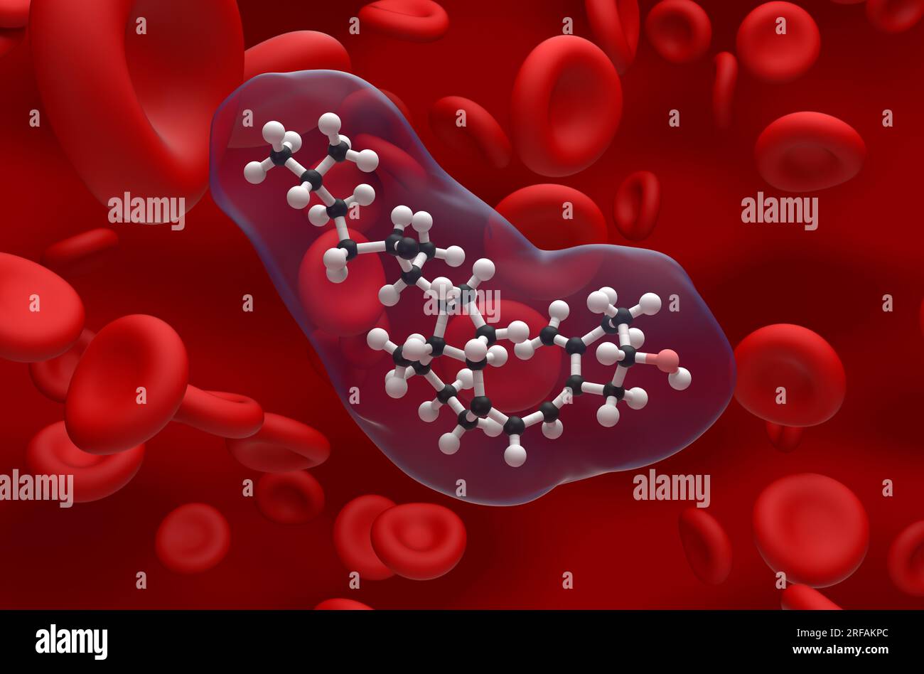 Vitamin D structure in the blood flow - ball and stick closeup view 3d illustration Stock Photo