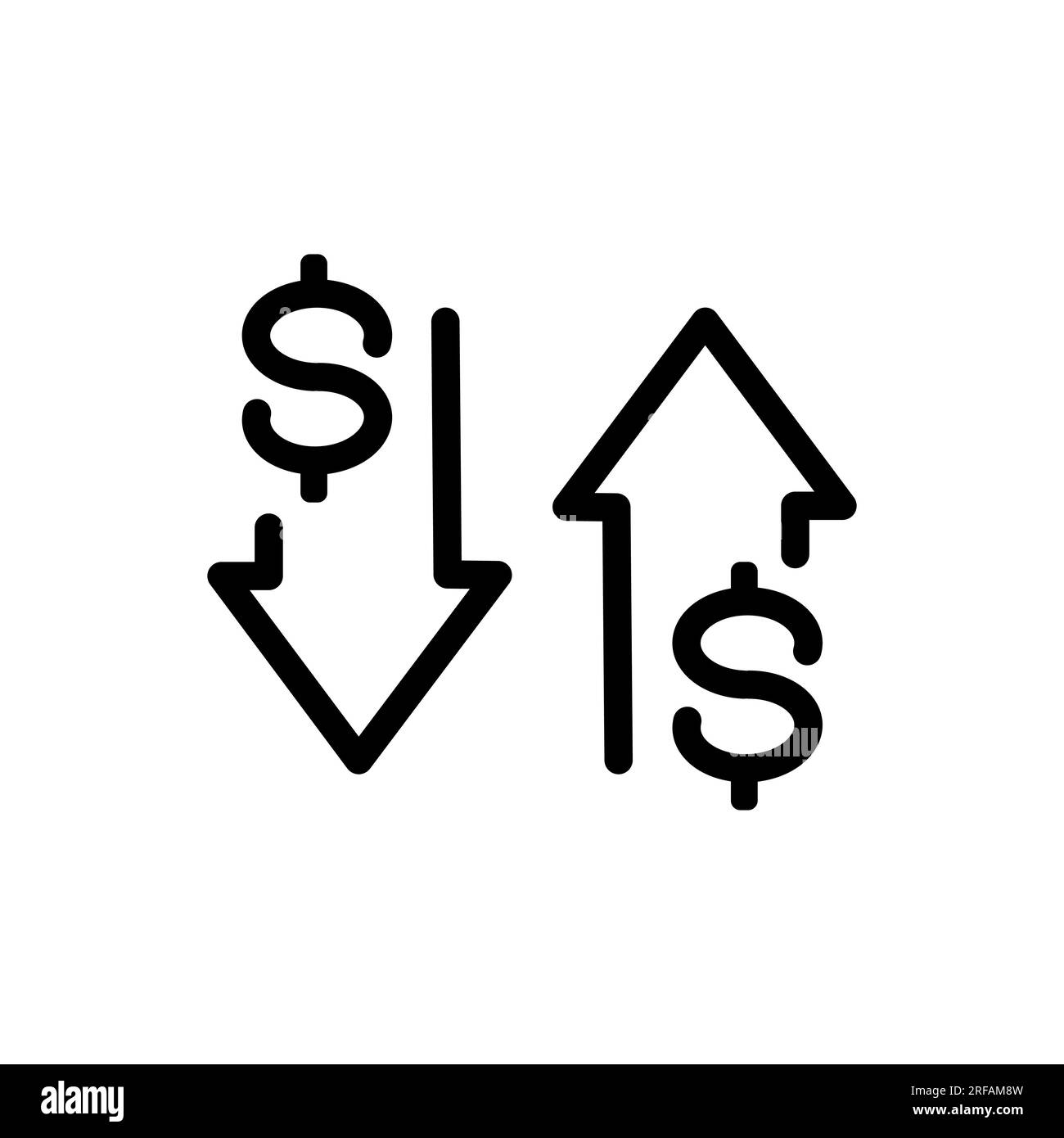 Dollar price up down icon vector. Increasing and decreasing currency value sign symbol Stock Vector