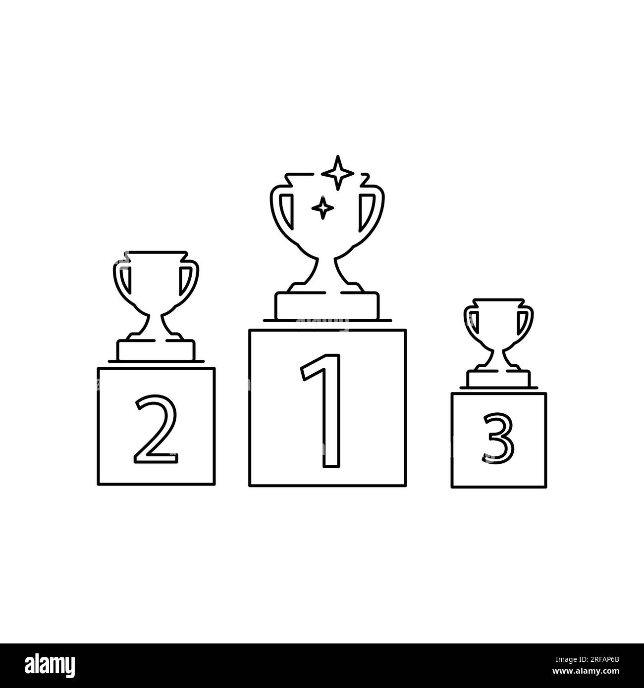 Winner podium with trophy cups. Golden, silver and bronze champion cup. 1st, 2nd and 3rd places prize. Vector illustration. Stock Vector