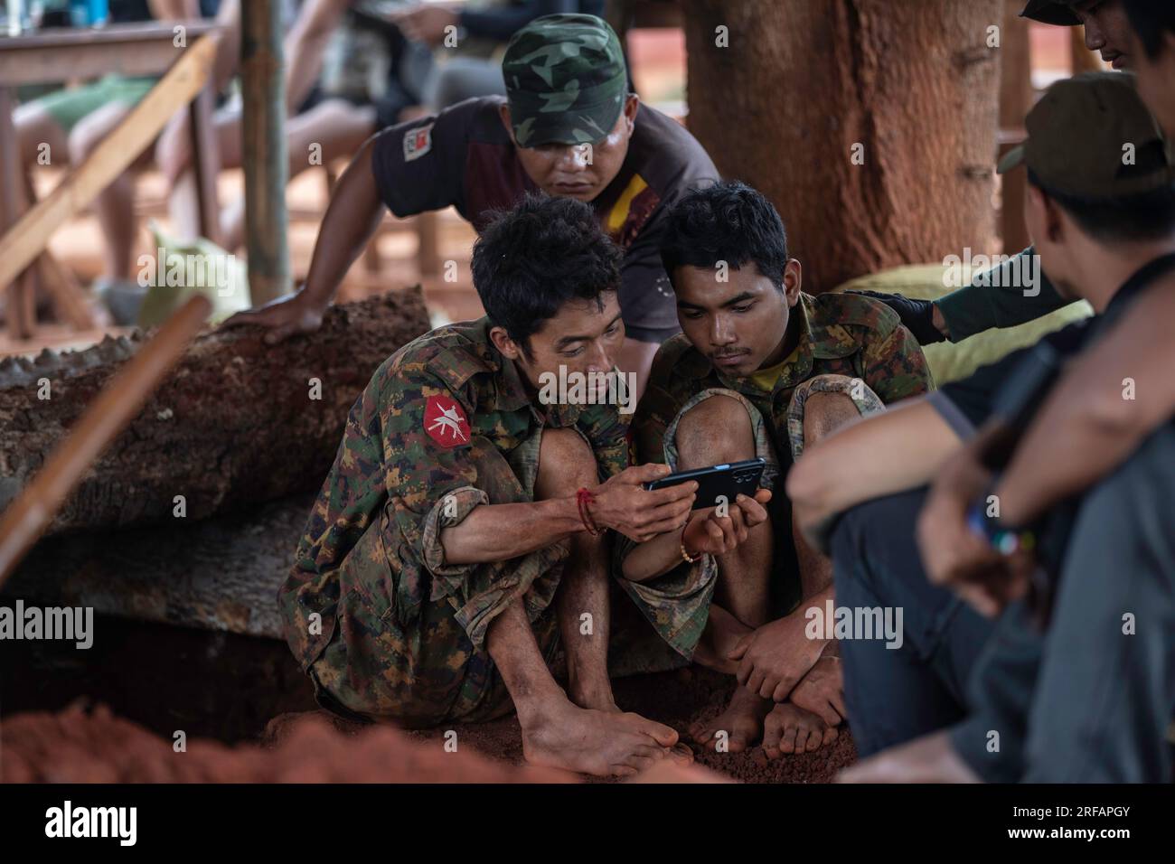Two regime soldiers who were captured by Karenni resistance forces ...