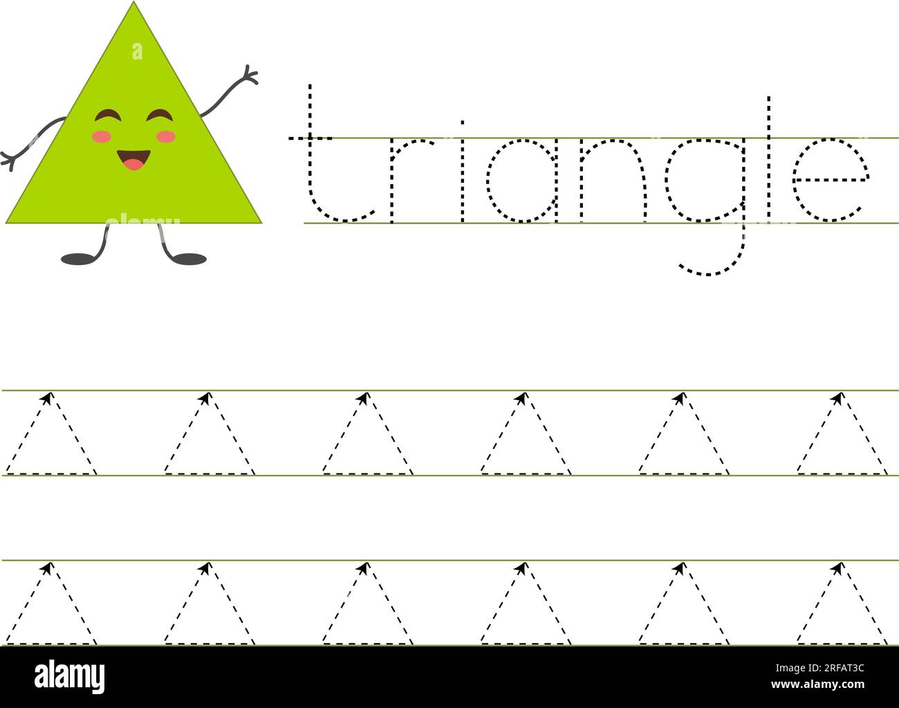 Trace and learn triangle. Basic geometric shapes. Worksheet for kids
