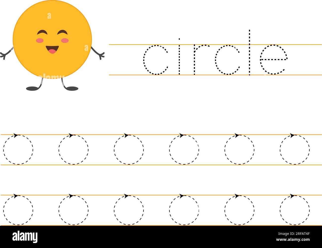 Trace and learn circle. Basic geometric shapes. Worksheet for kids. Stock Vector