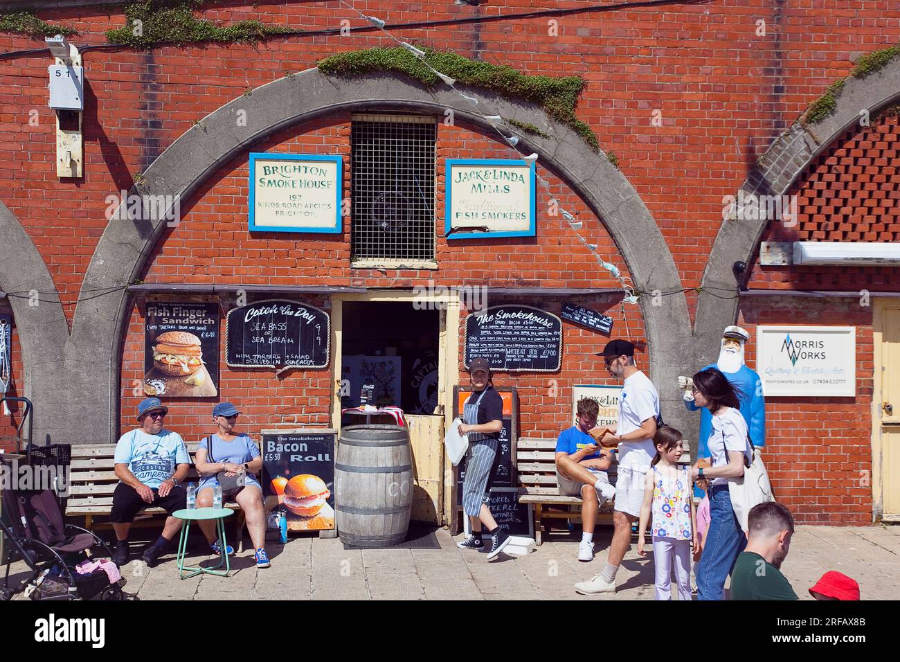 England, East Sussex, Brighton, Smokehouse fish sandwich vendor in
