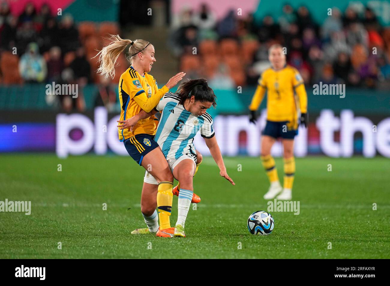 August 02 2023: Daiana Falfan (Argentina) and Hanna Lundkvist (Sweden) battle for the ball during a game, at, . Kim Price/CSM (Credit Image: © Kim Price/Cal Sport Media) Stock Photo