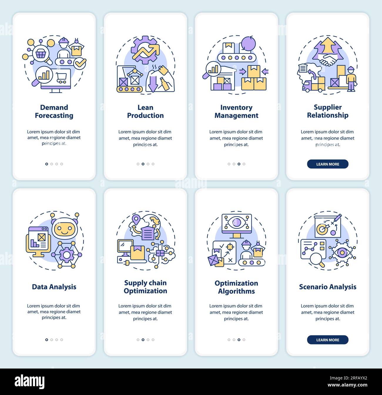 Walkthrough overproduction with linear icons concept Stock Vector