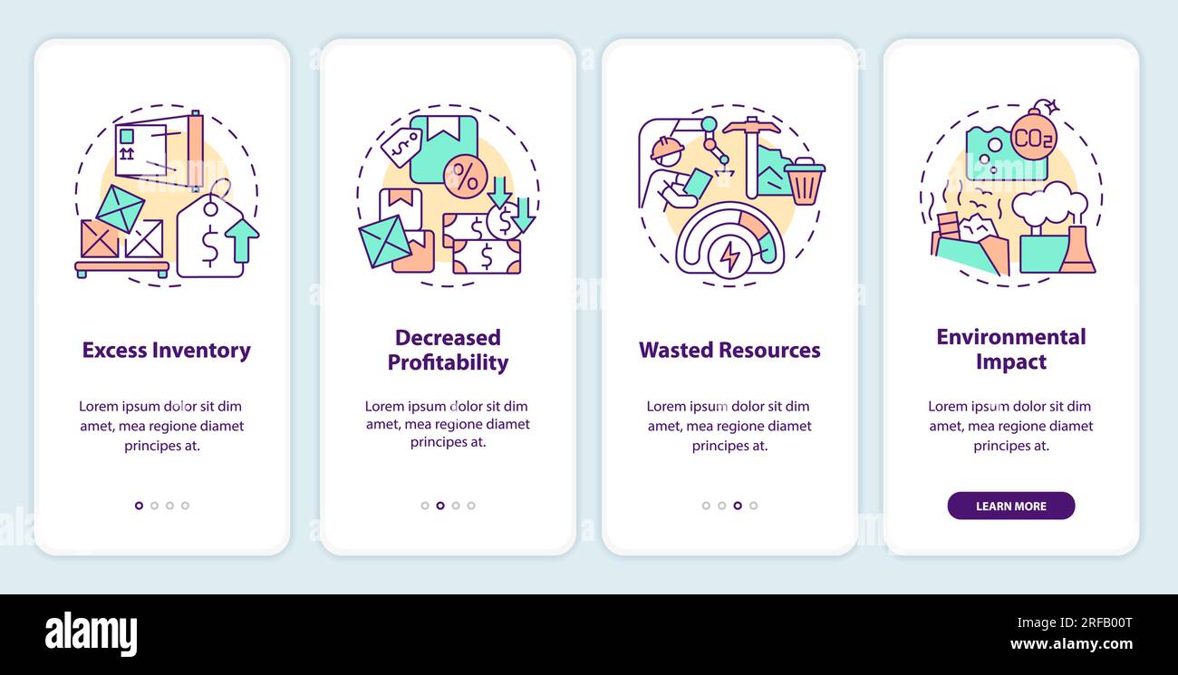 Overproduction with multicolor linear icons concept Stock Vector