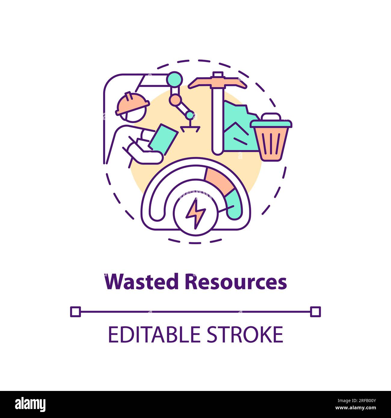 2D customizable wasted resources line icon concept Stock Vector