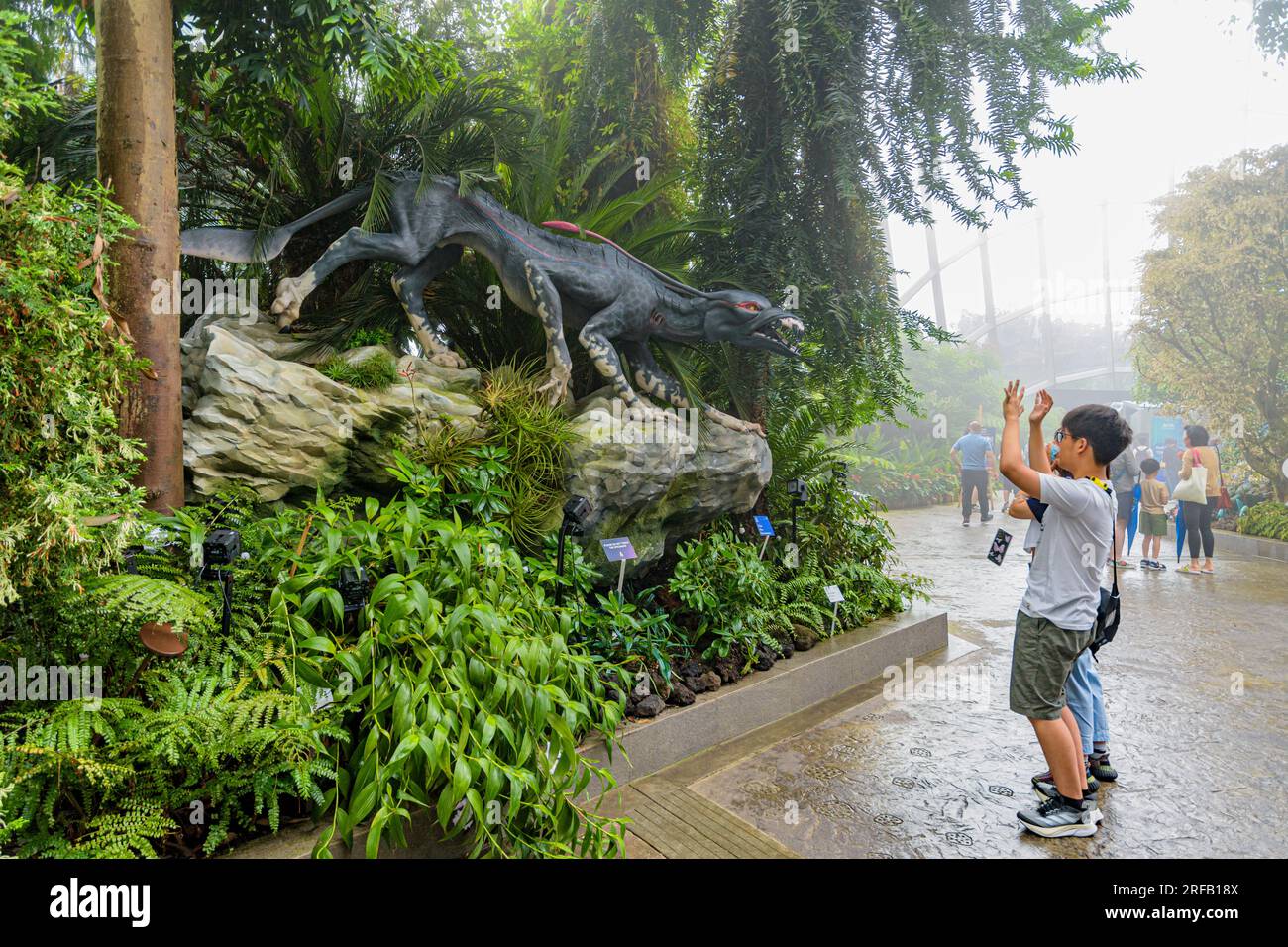 Tourists at Avatar The Experience at Gardens By The Bay inside the Cloud Forest greenhouse, Singapore Stock Photo