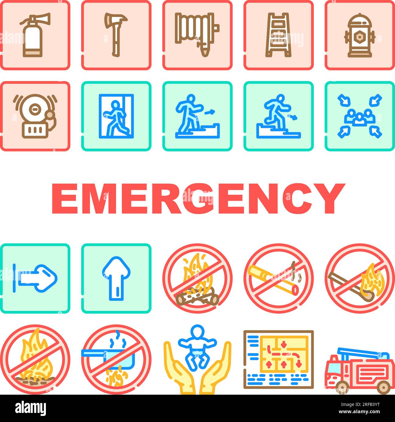 emergency fire exit safety escape icons set vector Stock Vector Image ...