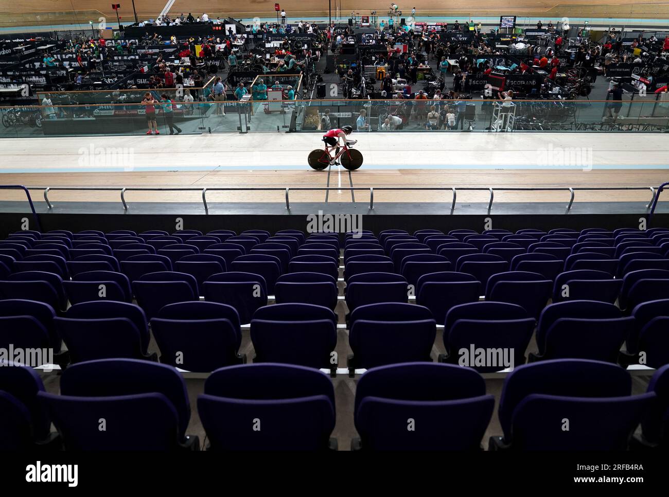 Switzerland's Kaya Kern in the Women's C4 Individual Pursuit Qualifying at the Sir Chris Hoy Velodrome, ahead of the 2023 UCI Cycling World Championships in Glasgow. Picture date: Wednesday August 2, 2023. Stock Photo