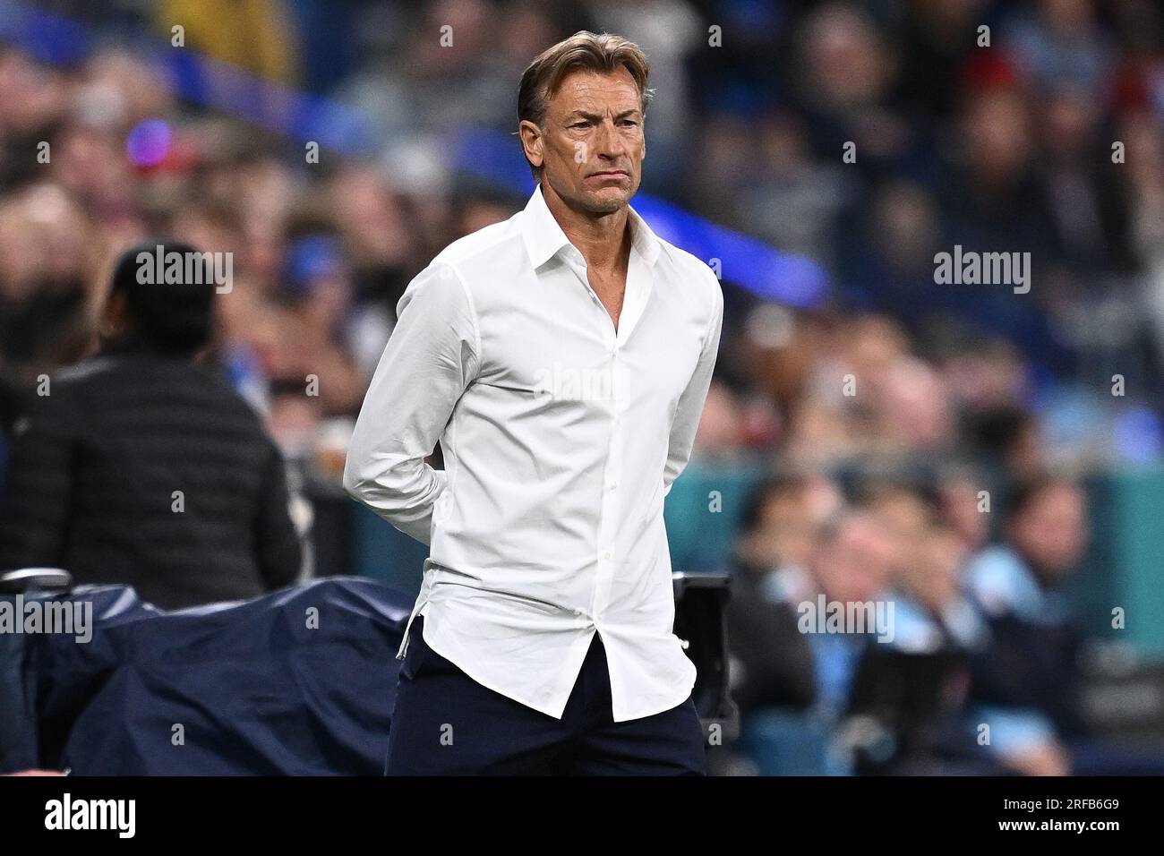 Sydney, Australia, August 2, 2023. French coach Hervé Renard looks on  during the FIFA Women's World Cup 2023 soccer match between Panama and  France at Sydney Football Stadium in Sydney, Wednesday, August