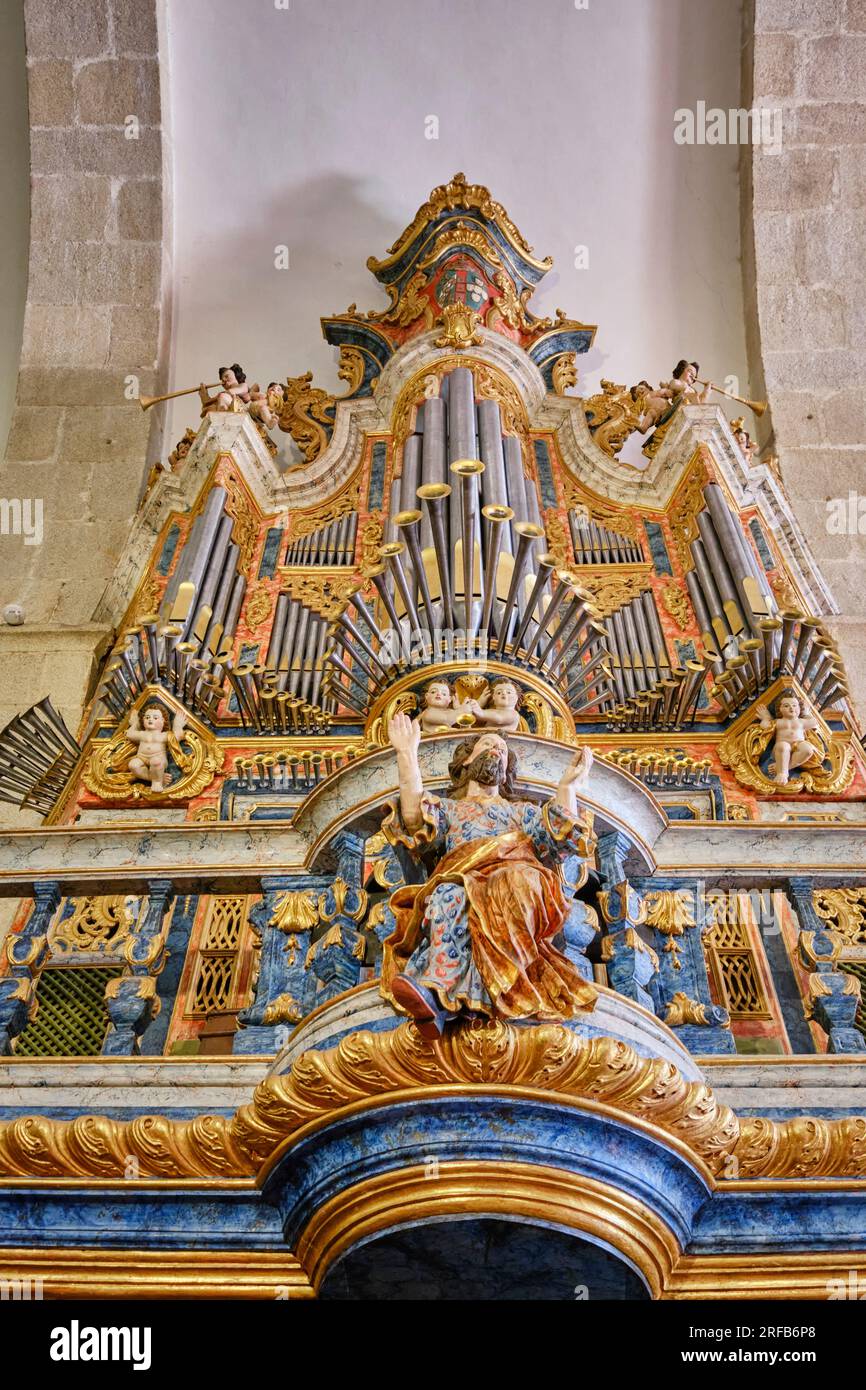 Pipe organ of the Church of the Monastery of Sao Joao de Tarouca dating back to 1154, this being the first male Cistercian monastery built in Portugue Stock Photo