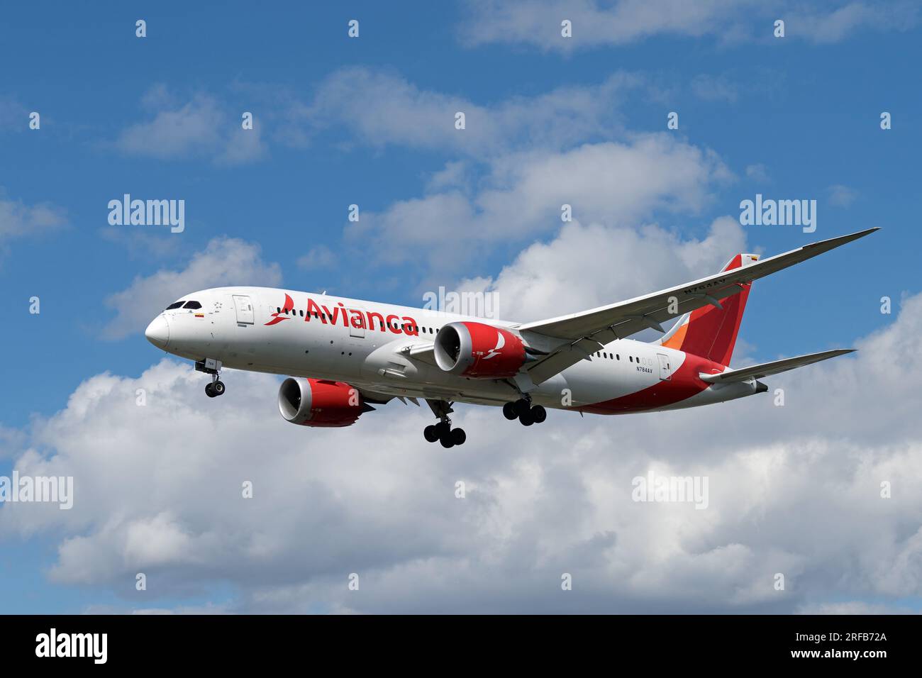 Avianca plane landing at London's Heathrow Airport. London 1st August