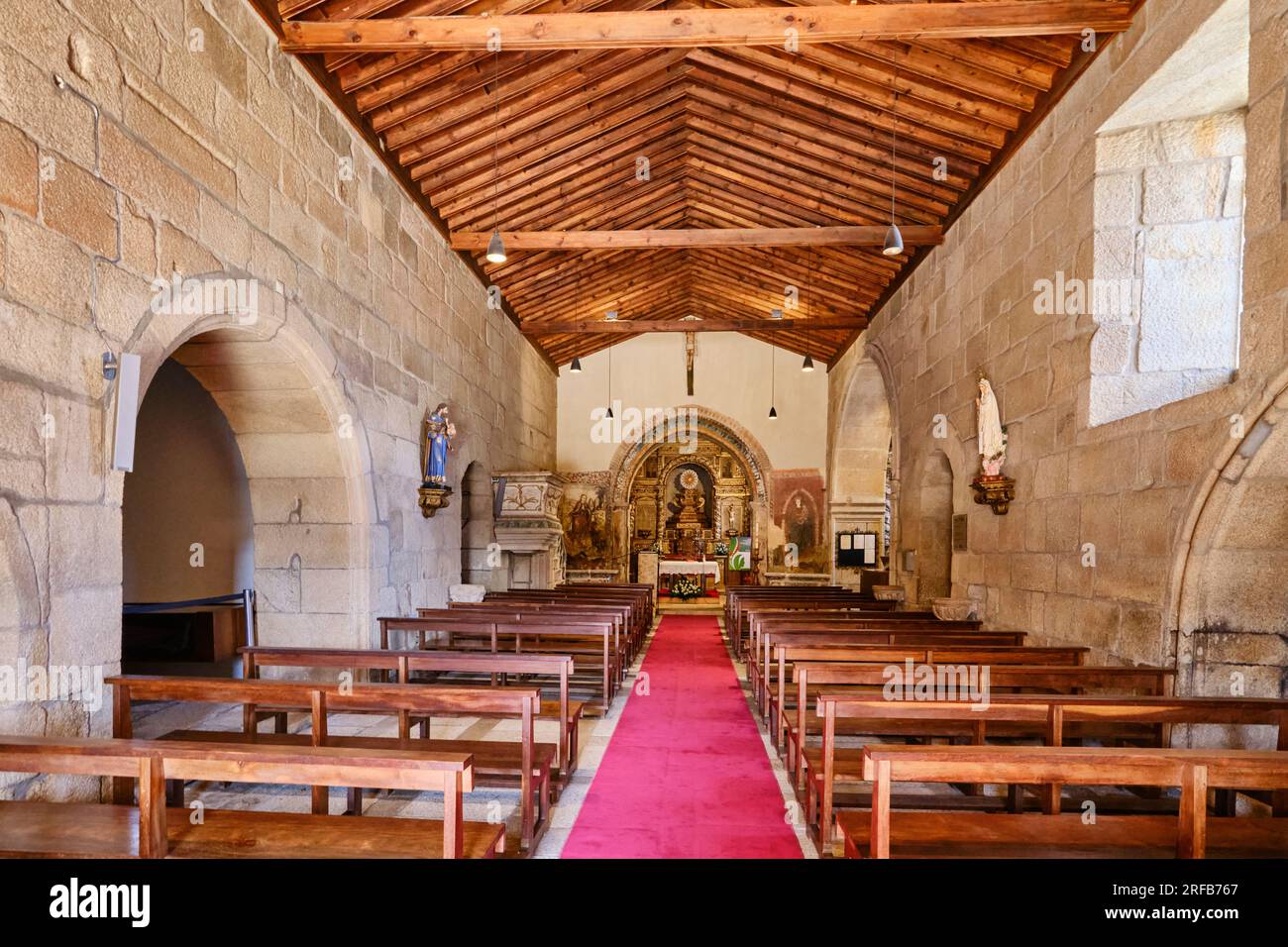 Interior of the romanic Motherchurch, 12th century. Sernancelhe, Beira Alta. Portugal Stock Photo