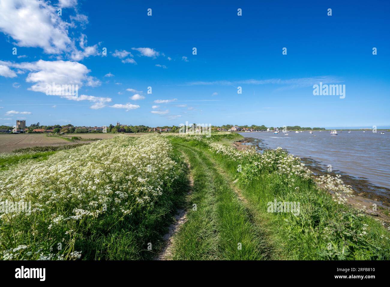 A view of Orford Quay, castle and church on the Suffolk Coast, England, Uk Stock Photo
