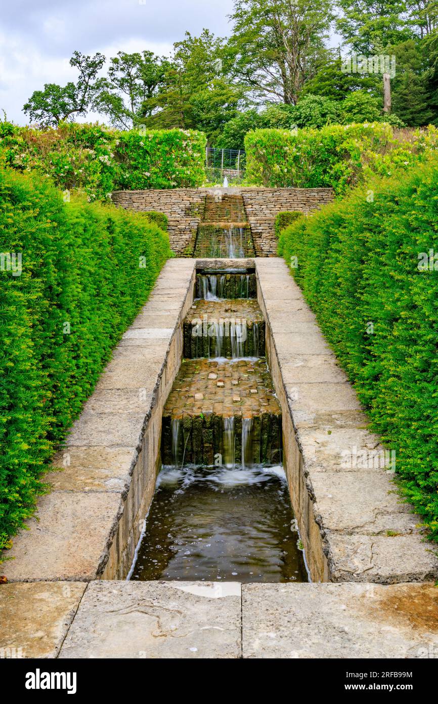 A cascading water feature in the Parabola walled garden at 'The Newt in Somerset', nr Bruton, England, UK Stock Photo