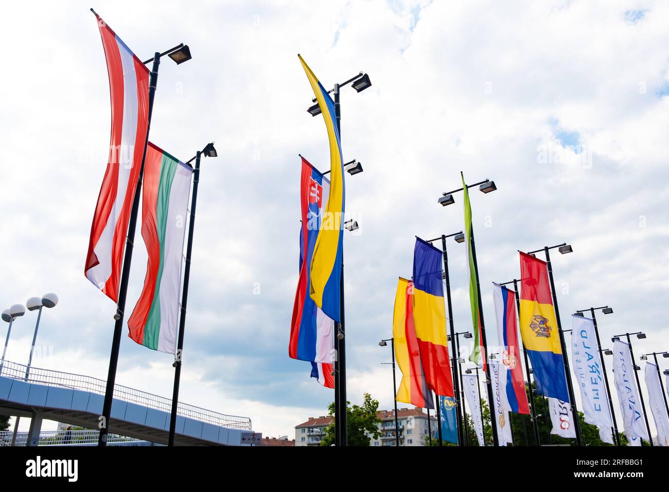 Many flags of Bulgaria, Austria, Ukraine, Moldova, Romania and other ...