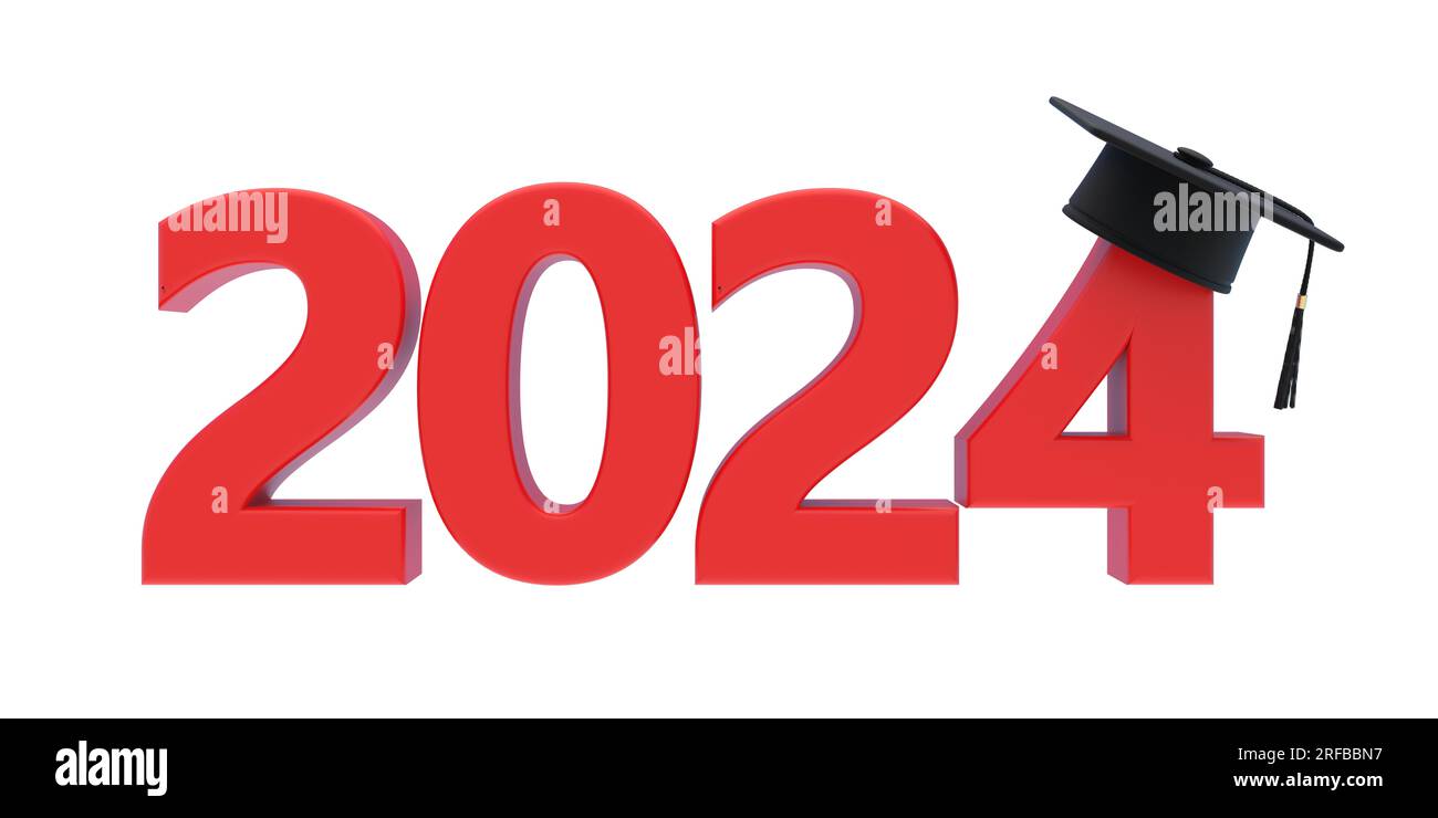 2024 New Academic Year, Class Graduation isolated on white 3d render
