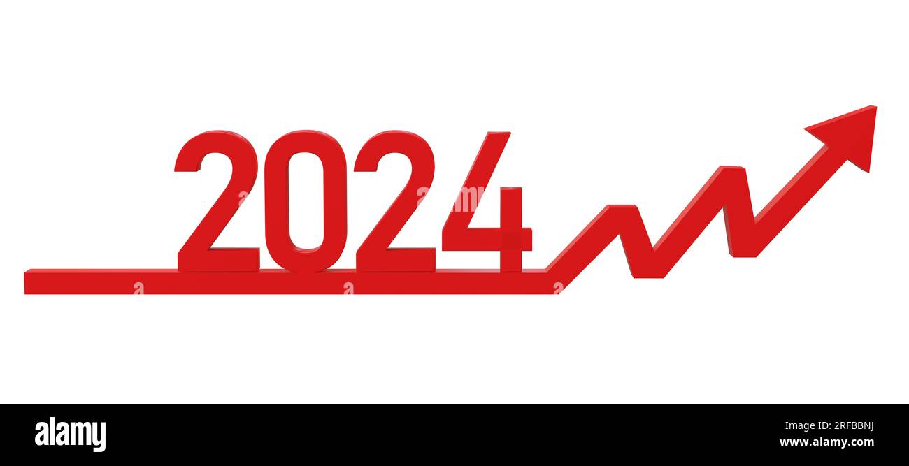 2024 business growth. New Year number and red arrow up isolated on