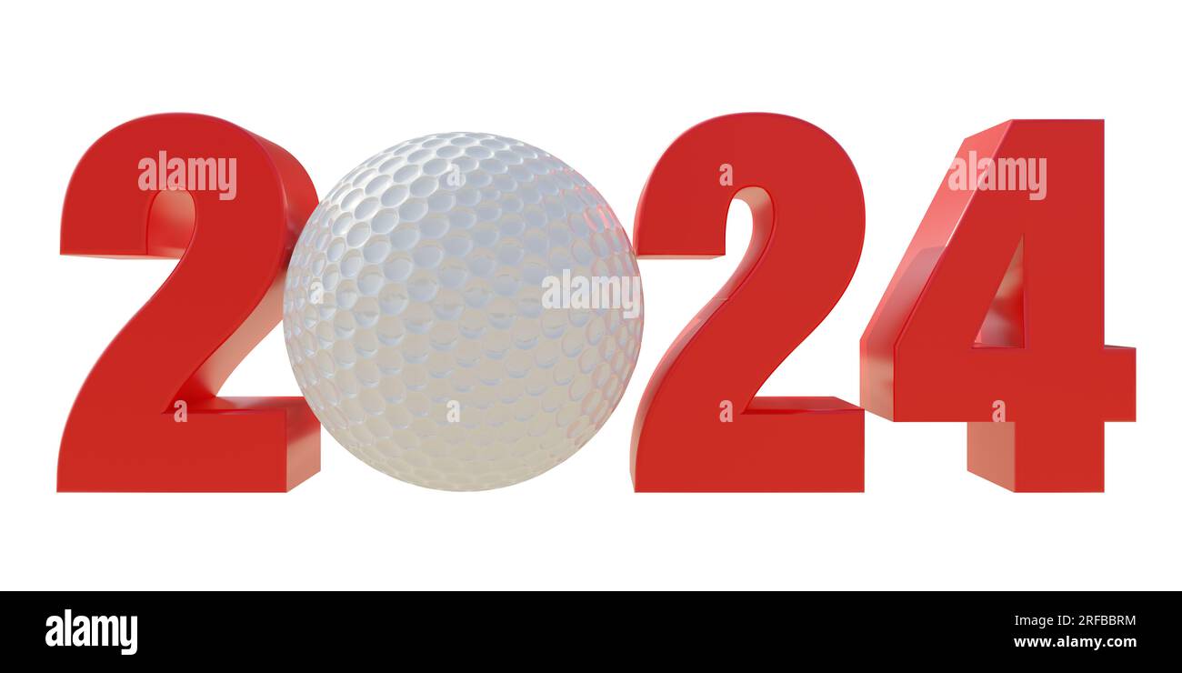 2024 Golf event calendar. New year number with golfball isolated on