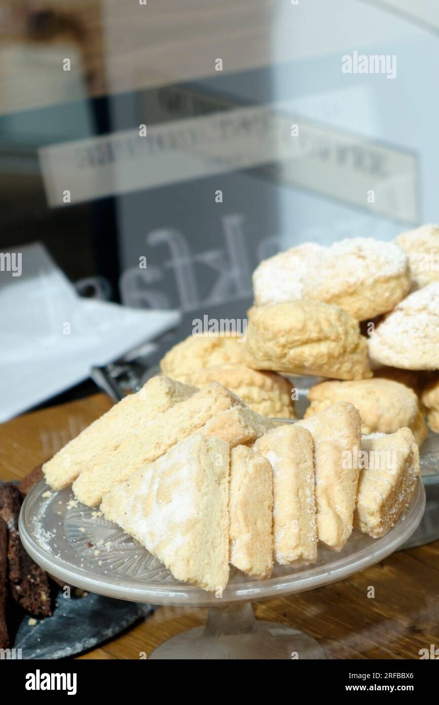 Shortbread displayed in the window of the Cake and Coffee shop Quiest St Bath UK Stock Photo