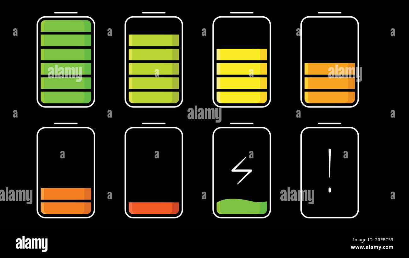 Set of battery charge indicator icons. battery charge from high to low. vector illustration Stock Vector