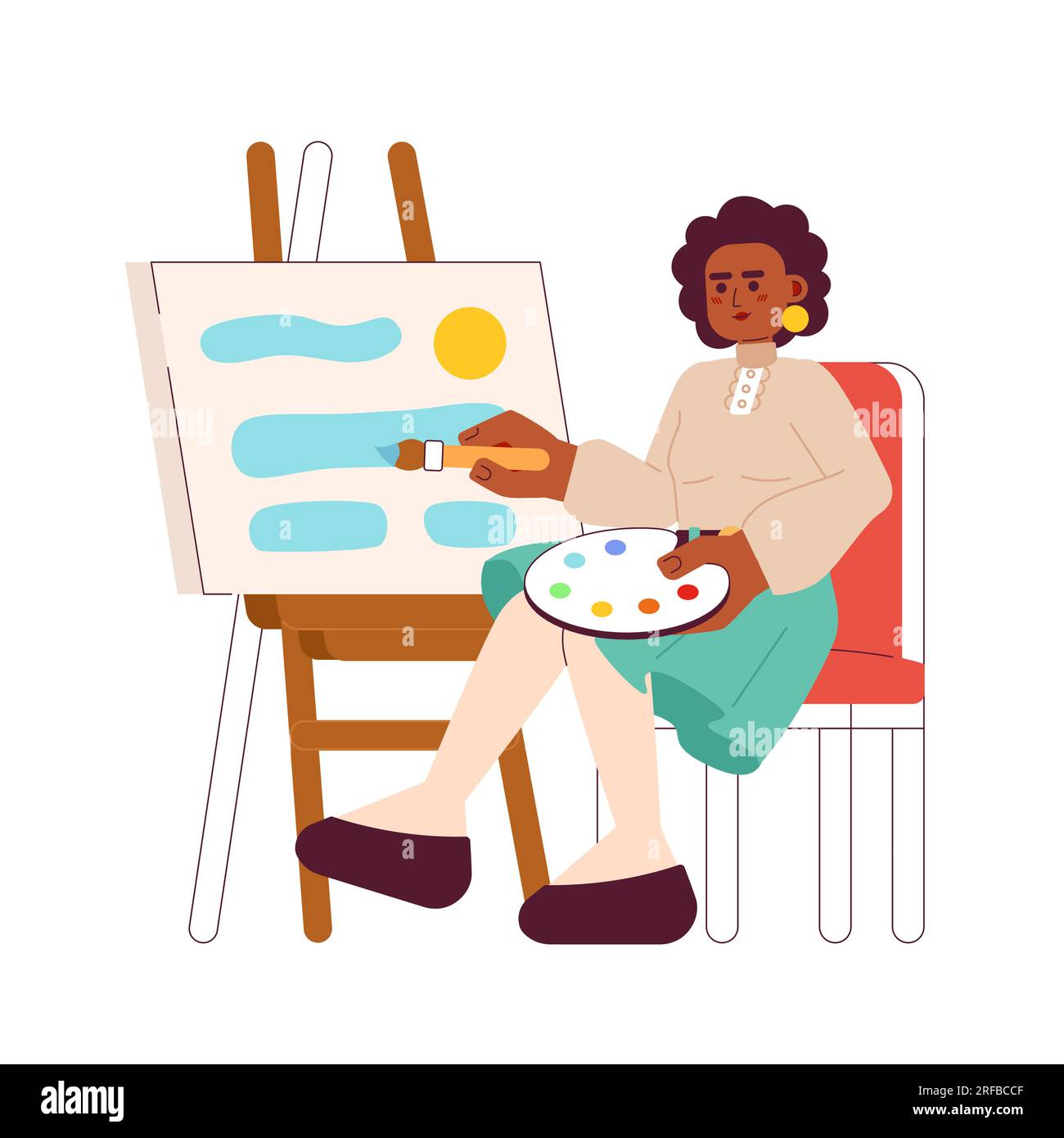 Talented woman painting on easel flat concept vector spot illustration
