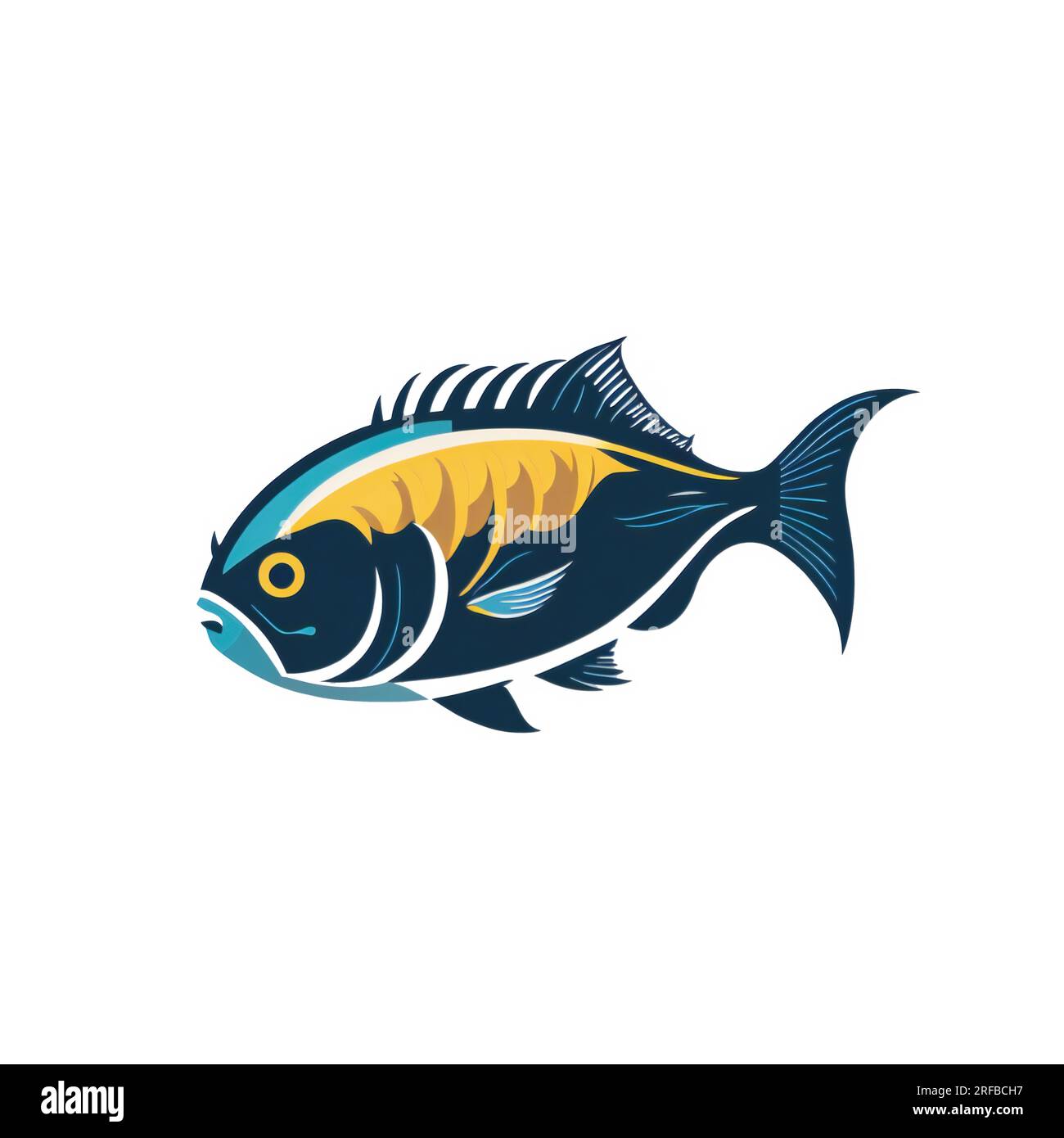 Digital Illustration Of A Blue And Yellow Colored Fish, Isolated On