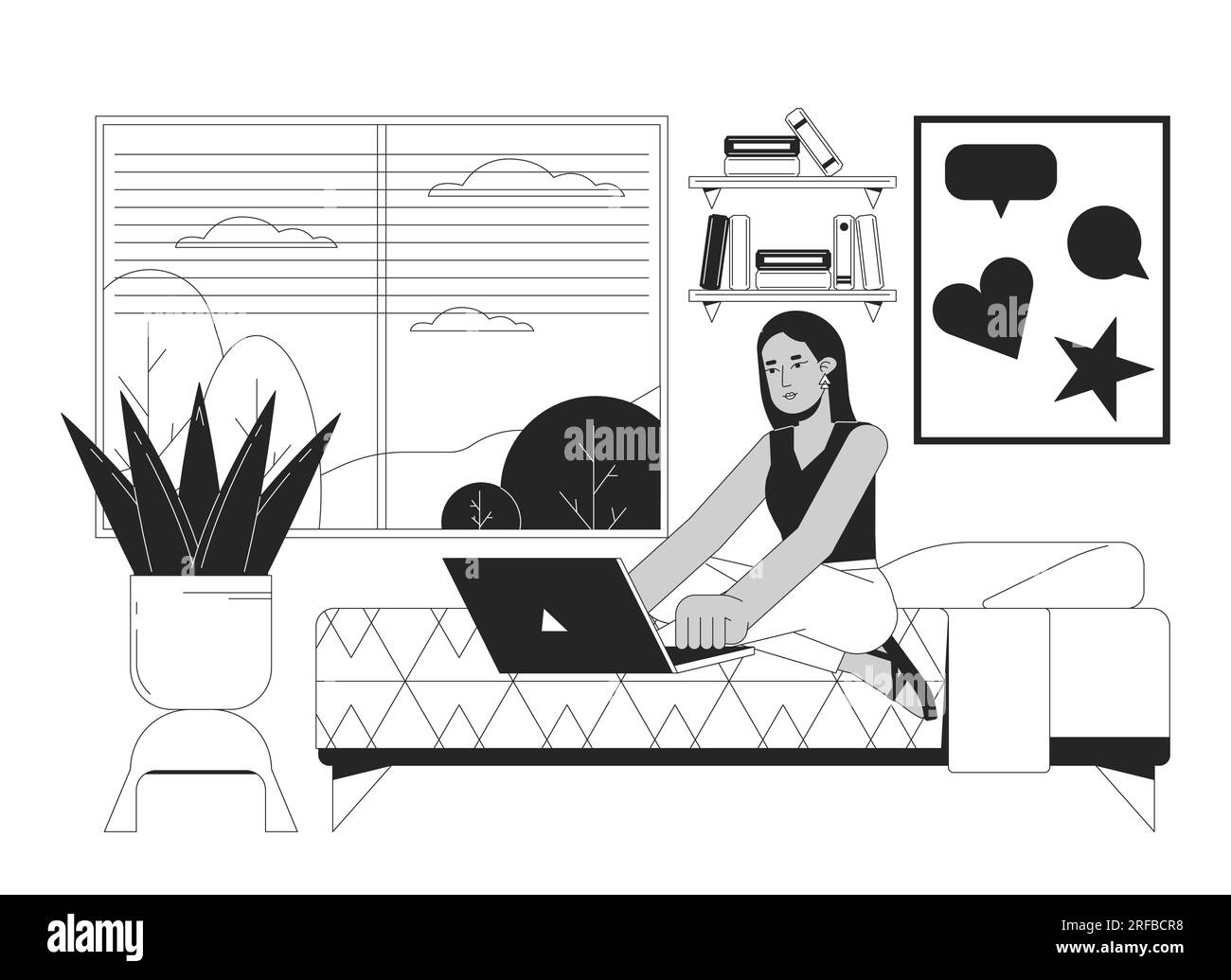 University student homework bw vector spot illustration Stock Vector