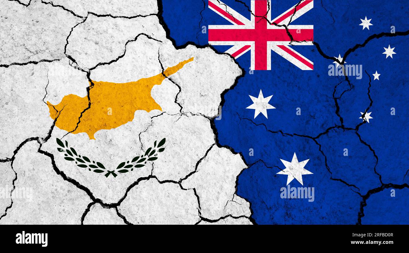 Flags of Cyprus and Australia on cracked surface - politics ...