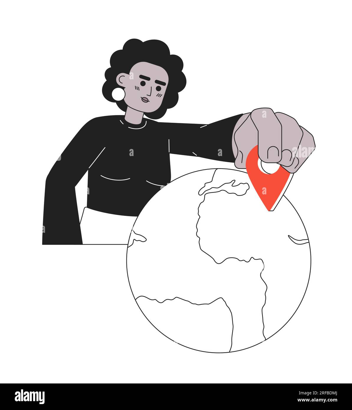 Woman put location pin on map monochrome concept vector spot