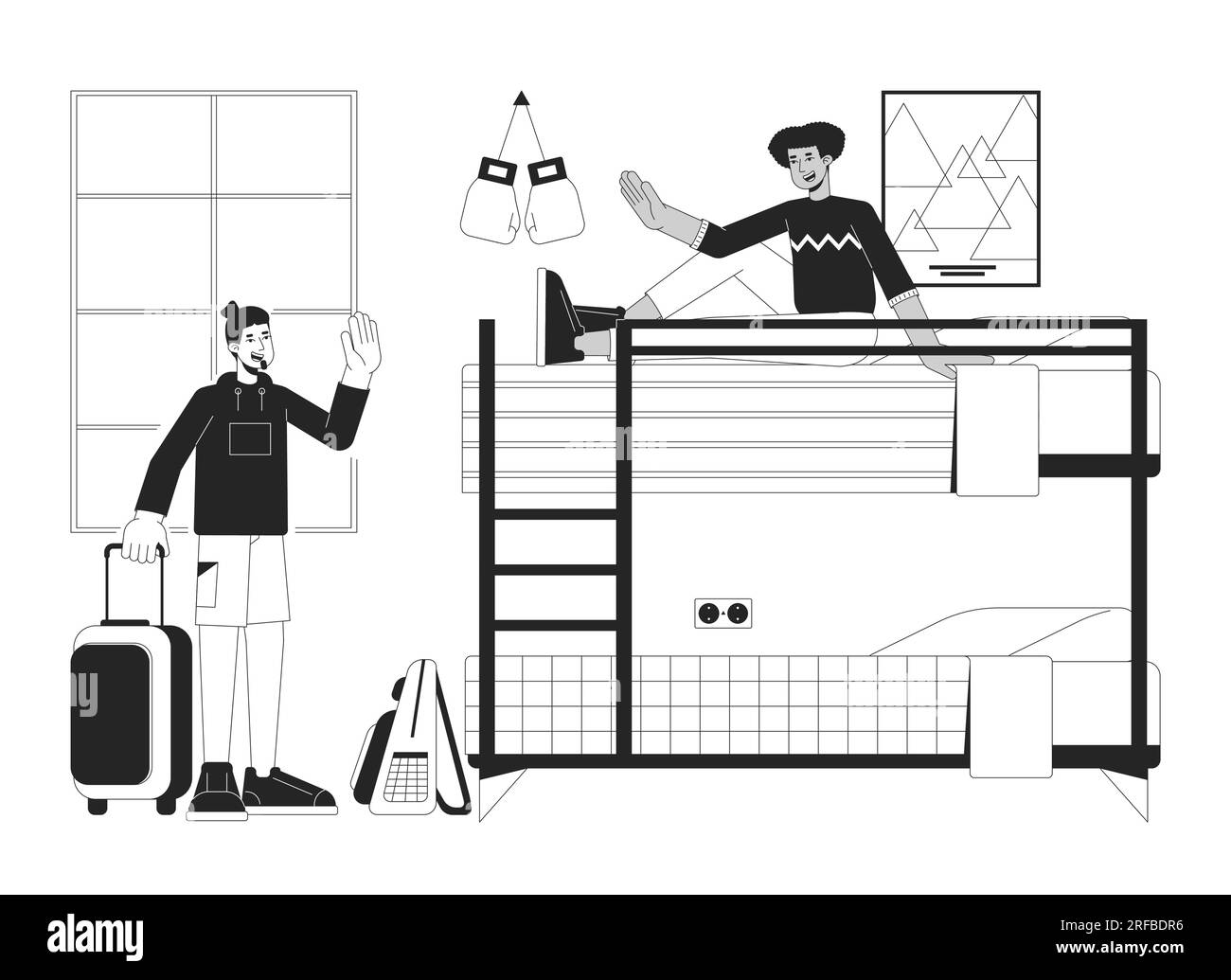 Moving into dorm bw vector spot illustration Stock Vector Image & Art