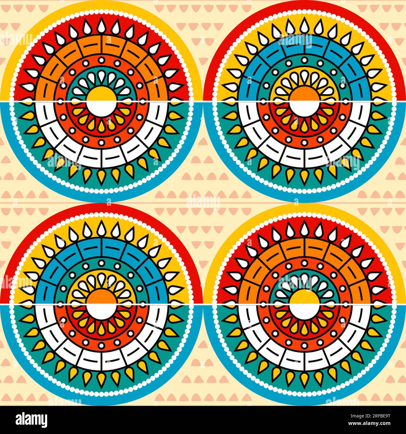 African wax design or Ankara vector seamless pattern, java print textile design with mandalas - traditional ornament from Kenya, West and Central Afri Stock Vector